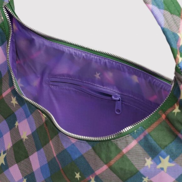 NWT Baggu Nylon Shoulder Bag - Green Star Plaid - Picture 8 of 8